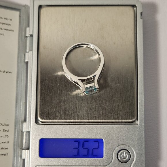 VTG 18K 925 Natural Square Princess Cut Swiss Blue Clean Thick Band Ring Sz 5 - Picture 16 of 16